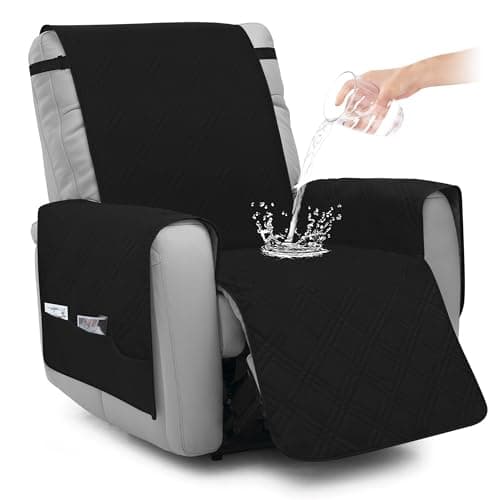 Image of Niuoppy Recliner Chair Covers Armchair, Non-slip Sofa Covers for Recliner Chair Protectors Washable, with 6 Pockets (Black)