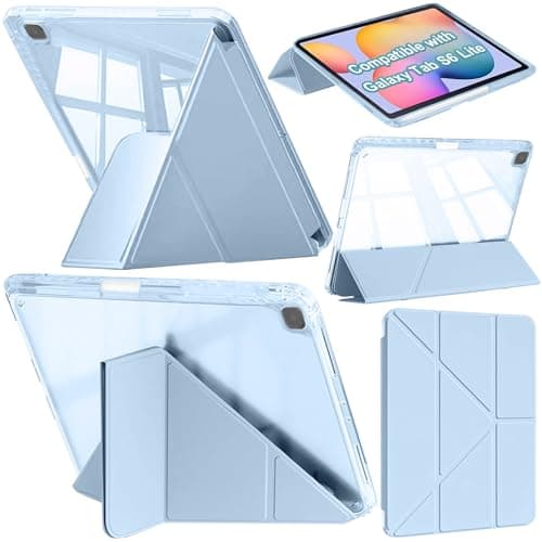 Image of A-BEAUTY Case Compatible with Samsung Galaxy Tab S6 Lite 10.4-Inch 2024/2022/2020 with S Pen Holder, Shockproof Clear Cover, 6-in-1 Y-Shaped Trifold Stand, Auto Wake/Sleep, Sky Blue