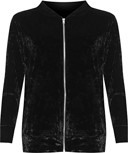 Image of WearAll Women's Plus Long Sleeve Velour Velvet Coat Top New Ladies Zip Bomber Jacket - Black - 14