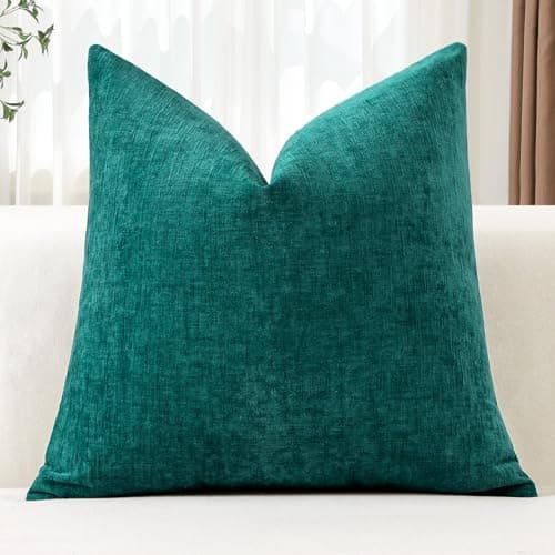 Image of JOTOM Chenille Cushion Covers 50x50 cm Soft Teal Decorative Throw Pillow Covers 20x20 Inch Square Cushion Case Solid Pillowcases for Couch Sofa Living Room Bed Home Decor (Teal)