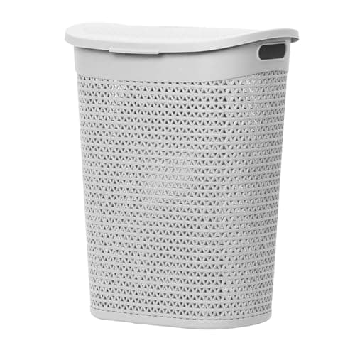 Image of 60L Laundry Basket with Lid - Large Plastic Washing Basket with Handles - Heavy-Duty Rattan Laundry Bin Hamper Clothes Storage Organiser for Bedroom & Bathroom - White, 60 Litre