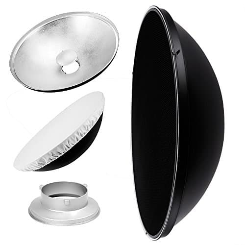 Image of 70cm 28" Silver Beauty Dish Parabolic Reflector With Grid & Soft White Diffuser Photography Lighting Portable Studio Flash Light Modifier Beauty Commercial Headshot Photo Shoot (Bowens S-Type, Silver)