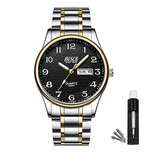 Image of BOSCK Watch for Men,40mm Easy Read Auto Date and Day Stainless Steel Business Mens Watch