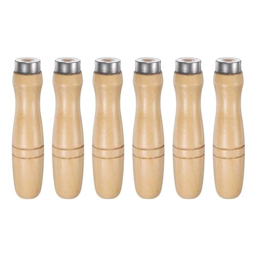 Image of sourcing map 6pcs Wooden File Handle 4.72 Inch 8.5mm Round Hole Ergonomic Handles with Metal Collar for 12" Metal Files