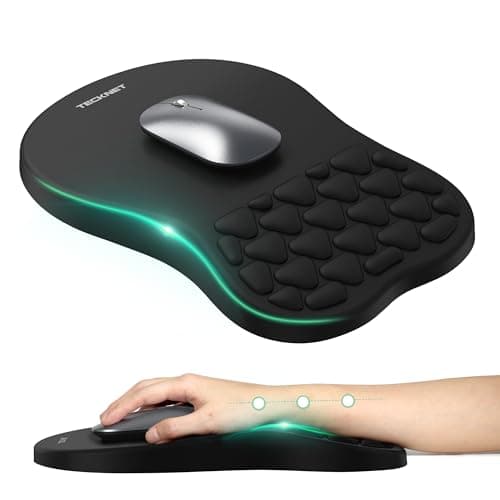 Image of TECKNET Mouse Mat Wrist Support with Massage Design– Ergonomic 8° Wrist Rest Mouse Pad, Non-Slip PU Base, Smooth Lycra Surface, Waterproof Mousepad for Office & Gaming (Black)