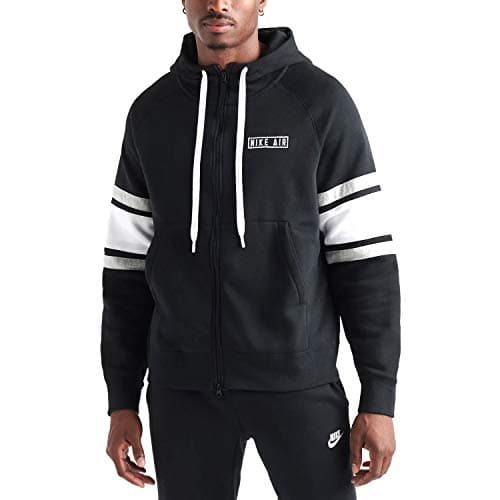 Image of Nike Men M Nsw Air Hoodie Fz Flc Sweatshirt - Black/White/Grey Heather/White, 2X-Large
