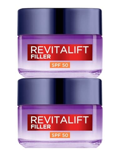 Image of L'Oréal Paris Revitalift Filler Day Cream Anti-Wrinkle and Replumping Facial Treatment SPF 50 Protection with Long-Lasting Hyaluronic Acid - 2x 50ml Jars