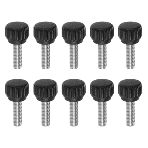 Image of sourcing map 10pcs Knurled Clamping Knobs Thumb Screws M5 x 16mm Metric Male Thread 13mm Matte Plastic Head 304 Stainless Steel Stud Hand Threaded Knob Thumbscrew Handle, Black