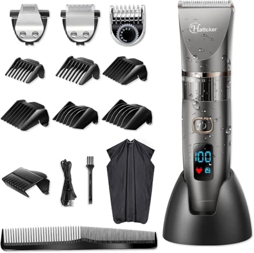 Image of Hatteker Professional Hair Clipper Cordless Clippers Hair Trimmer Beard Trimmer Shaver Detail Trimmer Hair Cutting Kit for Men Waterproof