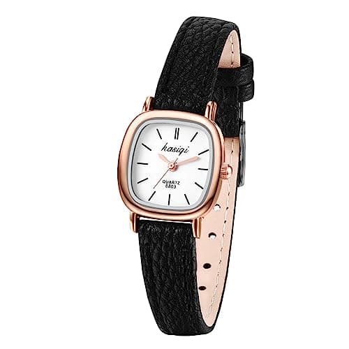 Image of JewelryWe Ladies Leather Strap Small Square Dial Fashion Wrist Watch Perfect Present Gift Black-Rose Gold, Strap