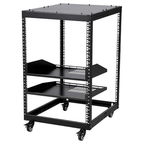 Image of 10U Open Frame Server Rack, 23''-40'' Adjustable Depth, Wall Mount & Free Standing Network Rack with 4 Lockable Casters & 2pcs 1U Server Rack Shelf, Holds All Your IT/AV Equipment Rack