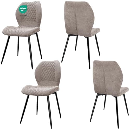 Image of JIJIAN Dining Chairs set of 4, Kitchen Chair, Upholstered Chairs, Ergonomically Designed Linen Chair for Dining Room, Kitchen, Living Room, Reception, Brown