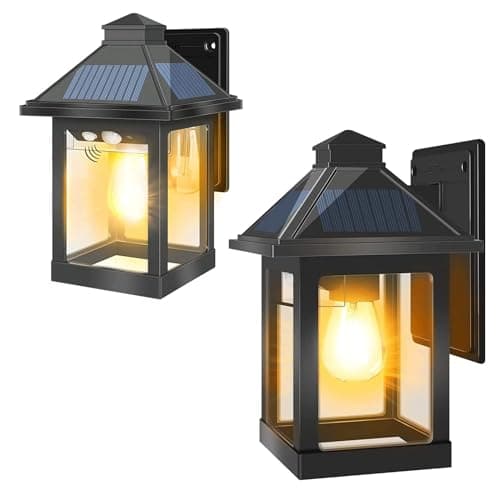Image of COLBOR Solar Wall Lantern Lights, Outdoor Vintage Light (2pcs) with 3 Smart Lighting Modes Motion Sensor Decorative LED Waterproof IP65 for Garage Garden Yard Patio, Solar-Wall-Lantern-Light-Outdoor