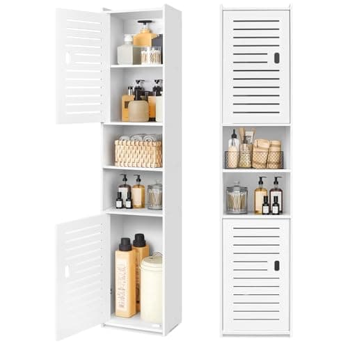 Image of OUDIE Tall Bathroom Storage Cabinet, Floor Free Standing Display Cabinet, Slim Storage Furniture Organizer Unit for Office Living Room Kitchen Entryway Toilet Paper, White