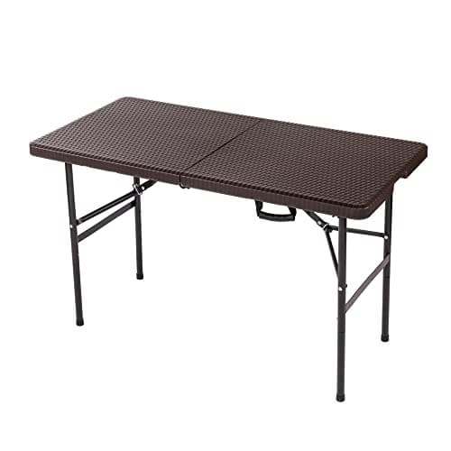 Image of Oypla Heavy Duty Folding Catering Garden Trestle Table (4ft Rattan)