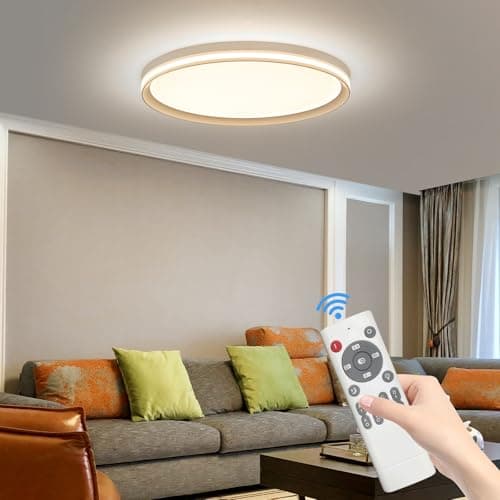 Image of Mikeru Round LED Ceiling Light 50cm, Flush Mount Ceiling Lights Dimmable with Remote 10% to 100% Contemporary Slim Lighting 3000K/4500K/6500K Full Spectrum Bathroom Ceiling Light for Kitchen