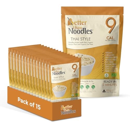 Image of Better Than Noodles Thai Style (Pack of 15, 385g Each) Zero Carbohydrate - Low Calorie Zero Sugar Konjac Flour Keto Diet & Vegan Food High in Nutrition - Low Carbohydrates Low Fat Diet Vegan Food