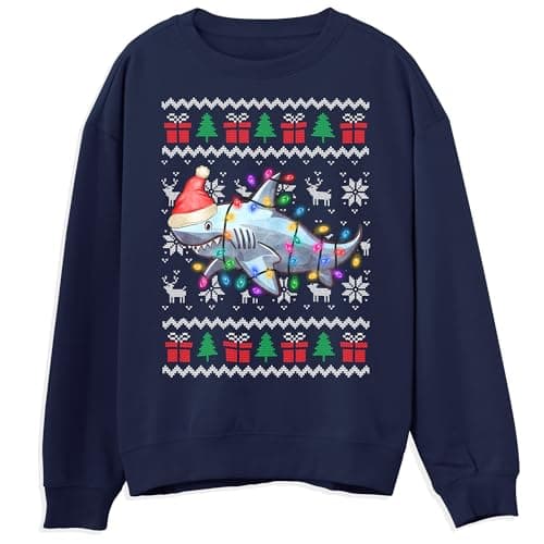 Image of Shark Christmas Sweater for Kids Festive Animal Xmas Sweatshirt for Children Ugly Christmas Jumper for Girls Boys, 9-11 Years, Navy