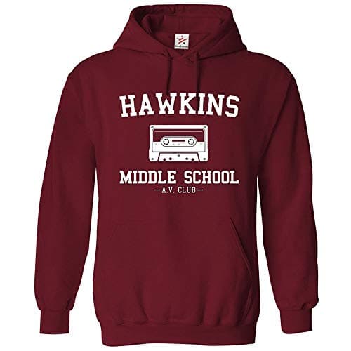 Image of Star and Stripes Inspired HAWKINS MIDDLE SCHOOL Printed Hoodie, hooded sweatshirt Burgundy KIDS 12/13 yrs