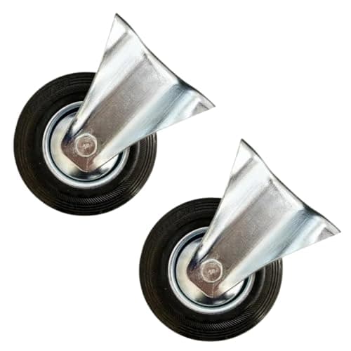 Image of Dunnet Tools Set Of 2 Heavy Duty Castor Wheels 125mm Rigid Trolley Wheels For Moving Furniture 160kg Load Fixed Casters Double Ball Bearing Rubber Caster Wheel For Trolley Easy Fit Heavy Duty Castors