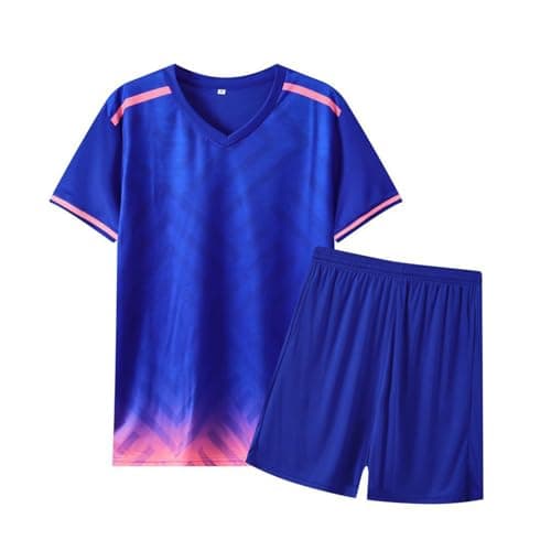 Image of Fiohiros Football Kit for Kids, Boys Football Jersey Set, Quick Dry Sport Training Suit for Unisex 6-13 Years (UK, Age, 12 Years, 13 Years, Regular, Blue with Pink)