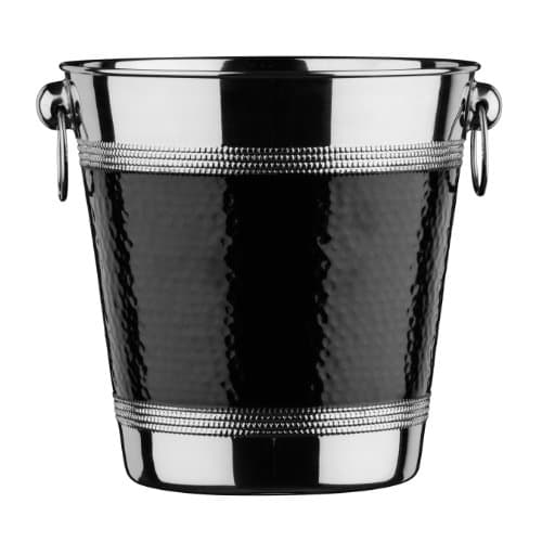 Image of Premier Housewares 507784 Champagne Bucket with Hammered Black Band - Stainless Steel