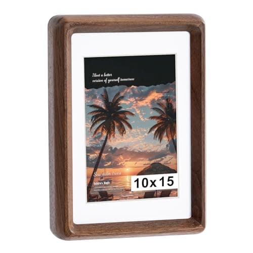 Image of Kattepote Wooden Picture Frame 6x4 inch Portrait or Landscape, 4x6 Photo Frame display 10x15cm without Mount or 8x13cm with Mount, Tabletop and Wall, Natural Walnut Wood and Acrylic