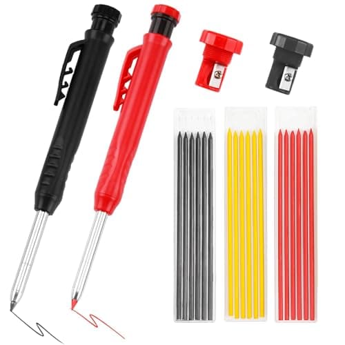 Image of 2 Pack Carpenter Pencils with 20 Refills, Mechanical Carpenters Pencil Set with Built-in Sharpener Long Head Deep Hole Marker Construction Pencils for Concrete Metal Builders Woodworking Architect