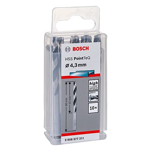 Image of Bosch Professional 10-piece PointTeQ HSS Twist Drill Bit (for Metal, 4.3 x 47 x 80 mm, Drill Driver Accessories)