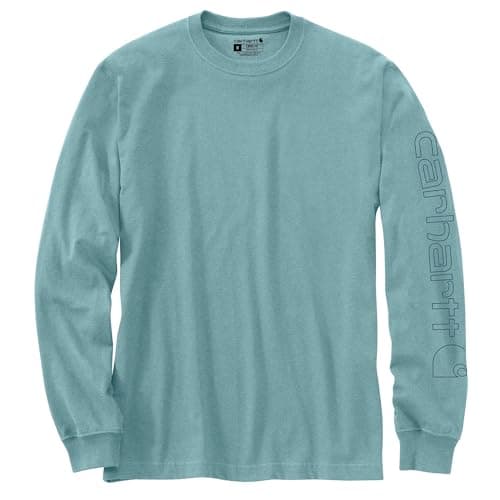 Image of Carhartt Men's Loose Fit Heavyweight Long-sleeve Logo Sleeve Graphic T-shirt, Summer Blue Heather, XL Tall
