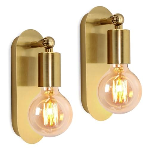 Image of 2 Pack Industrial Wall Lights, E27 Vintage Adjustable Indoor Metal Wall Lamp, Gold Wall Sconce for Bedroom, Bedside Wall Light, Rotatable Wall Spotlights, Bathroom Mirror Vanity Light, No Bulb