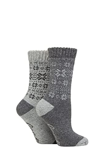 Image of Jeep Ladies Wool Blend Thermal Performance Boot Socks Pack of 2 Slate/Grey 4-8