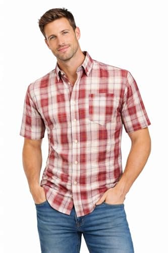 Image of Blu Apparel Men's Checked Shirt Mens Shirts Short Sleeve and Long Sleeve Cotton Casual Shirt for Men (UK, Alpha, XL, Regular, Regular, Red Ecru)