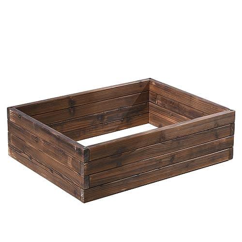 Image of Wooden Raised Garden Planter Treated Fir Wood Outdoor Flower Trough Herb Vegetable Bed in 3 Sizes Bottomless Assembly Required (Medium 80x60cm)