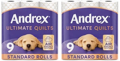 Image of Andrex Ultimate Quilts Toilet Paper 9 Rolls, Air Pocket Technology for Soft, Thick Sheets -Pack of 18 Quilted Toilet Rolls, FSC Certified