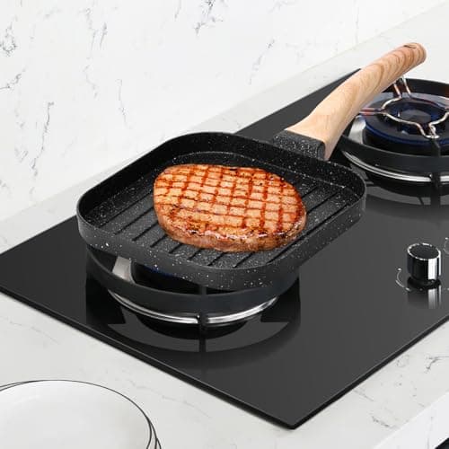 Image of ATopoler Small Nonstick Griddle Pan,Frying Pans with Heat-Resistant Handle,7in Square Grill Pan, Fast Frying and Grilling,Compatible with All Stovetops(Black)