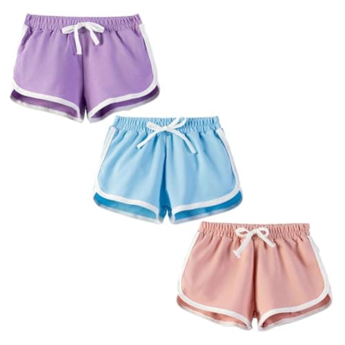 Image of FedMois Boys Girls Summer Shorts Cotton, Pack of 3, Purple, Blue and Pink, 6 Years