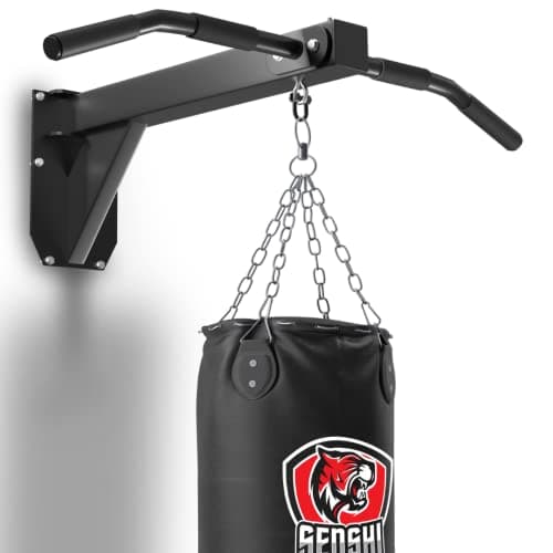 Image of Senshi Japan Wall Mounted Punch Bag Bracket With Pull Up Bar, One piece design holds up to 500 KG, Outdoor Chin Up Bar Punch Bag Hanger For Outside & Boxing Gyms