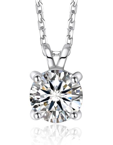 Image of MomentWish Necklaces for Women, 0.3 Carat Moissanite Solitaire Pendant Sterling Silver 14K White Gold Plated Diamond Necklace Jewelry Gift Christmas for Wife Girlfriend