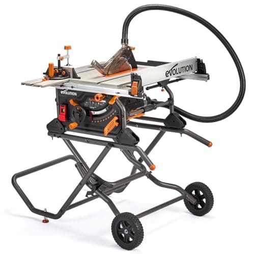 Image of Evolution Power Tools R255TBLX+ Table Saw With Stand (Next Gen Rage 5-S) Multi-Material Cutting Blade Included Cuts Wood Metal Plastic, 45˚ Bevel, +/- 60˚ Mitre Angle, 85mm Cut Depth, 1800w Motor 240v