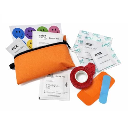Image of Safe + Sound Health Kids Mini First Aid Kit – 25 Piece Children’s First Aid Set with Plasters, Antiseptic Wipes, Gauze Pads & Bravery Stickers – Portable Emergency Kit with Clip Pouch