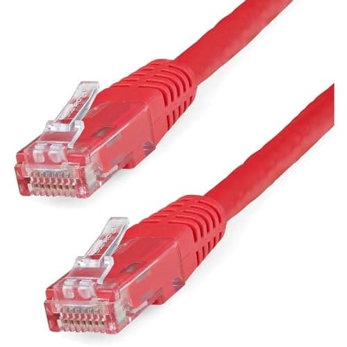 Image of StarTech.com 7ft CAT6 Ethernet Cable - Red CAT 6 Gigabit Ethernet Wire -650MHz 100W PoE RJ45 UTP Molded Network/Patch Cord w/Strain Relief/Fluke Tested/Wiring is UL Certified/TIA (C6PATCH7RD)