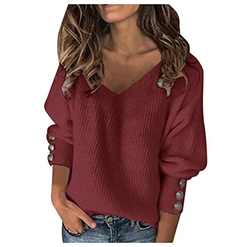 Image of cooki Womens Sweaters, Sweaters for Women, Sweaters for Women Sexy Casual, Womens Winter Solid Crewneck Balloon Long Sleeve Sweaters Pullover Outerwear W6