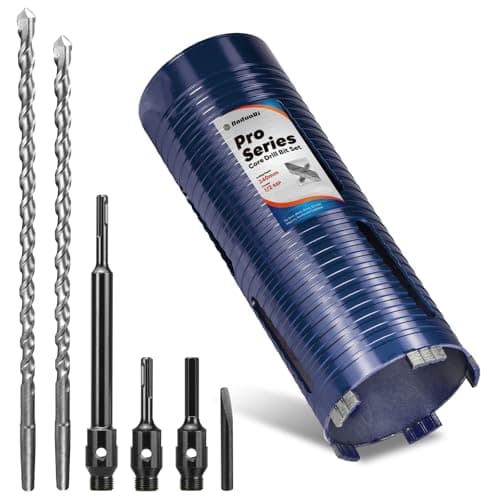 Image of DaduoRi Pro 102mm x 240mm Core Drill Bit Set, Includes 3 Adapters(240mm & Regular SDS Plus, Hex), 2 Extra Long Centre Bits(290mm/300mm) - For Deep Holes in Concrete, Brick, Block, Stone, 1/2" BSP