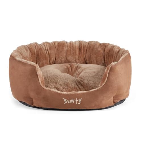 Image of Bunty Polar Dog Bed & Cat Bed, XL | Cosy Fluffy Fleece Calming Dog Bed | High Wall Snuggle Anti Anxiety | Washable Bed & Cushion for Puppy, Small to Large Pets - Brown