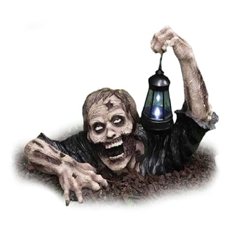 Image of Solar Led Lantern, Zombie with Solar Led Lantern Resin Zombie Garden Statues Horror Movie Garden Gnomes Statue, Large Head Shot Zombies Crawling Out of Grave, for Outdoor Gardens Patio Yard