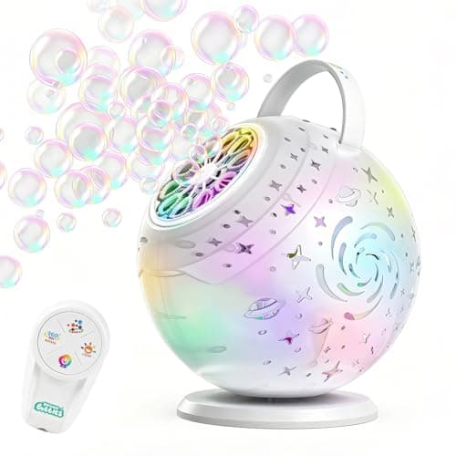 Image of Bubble Machine with Remote Control, Standing Bubble Machine with 90° or 360° Rotation &7 LED Lights, 1200mAh Rechargeable Battery,Bubbles for Kids for Weddings Birthday Parties Outdoor Activities
