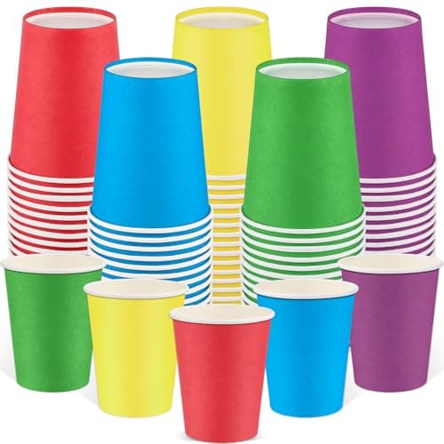 Image of NatNarr 100 Pack Rainbow Paper Cups, 9oz Multicolor Drinking Cup Disposable Party Cups Bulk, Coloured Drinking Cup for Easter DIY Birthday Holiday Wedding Party Supplies, 5 Colors