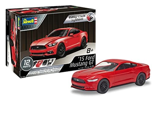 Image of Revell 85-1238 2017 Ford Mustang GT Model Car Kit 1:25 Scale 12-Piece Skill Level 2 Plastic Easy-Click Model Building Kit, Red