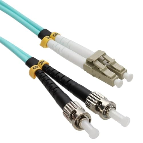 Image of kenable OM3 Fibre Optic Cable ST to LC Duplex Multimode 50/125 LSZH Aqua 0.5m